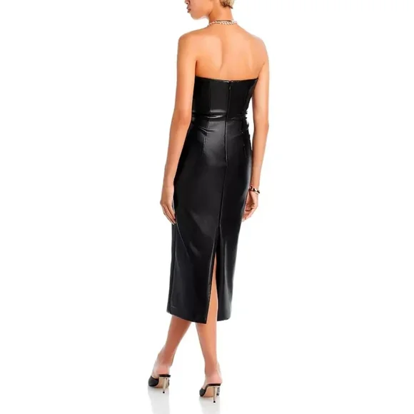 Cinq à Sept Faux Leather Twist Front Midi Dress